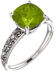 Platinum 8.00x8.00mm Antique Cushion Cut Peridot Ring -- LIFETIME WARRANTY