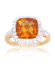 Sterling Silver with Yellow Gold Plated Madeira Citrine and 1/3 Cttw Diamond Cushion Cut Ring, Size 7