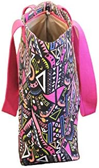 Lamicci Large Aztec Patterned Canvas Tote Shoulder Bag Shopping Dialper Beach Multi Pink Colored