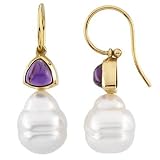14K Yellow or White Gold Paspaley South Sea Cultured Pearl and Amethyst Earrings - Various Sizes