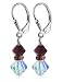 Garnet & Clear Swarovski Crystal and Cubic Zirconia Sterling Silver Leverback Dangle Earrings