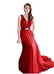 A-line V-neck Beaded Tank Evening Dress/Prom Dress  With a Sash 