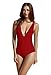 zeraca Women's High Cut One Piece Swimsuits (M10, Dark Red)