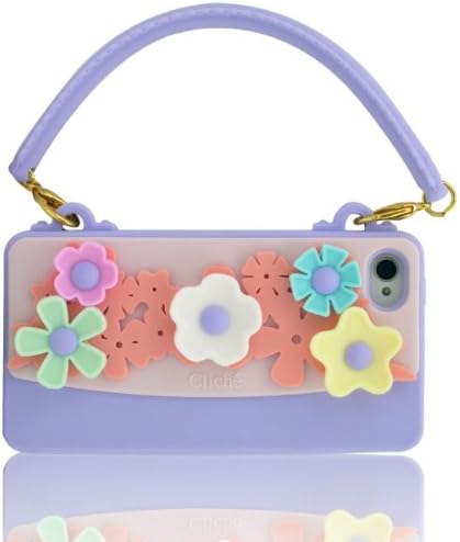 FJX Stylish 3D Romantic Flowers Pattern Handbag Style Soft Silicone Case Cover for Apple iphone 4/4G/4S (Purple)