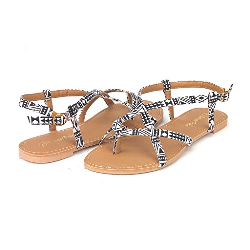 DREAM PAIRS SANDALIA Women's New Splatter Paint Strappy Gladiator Thong Flat Fashion Summer Sandals