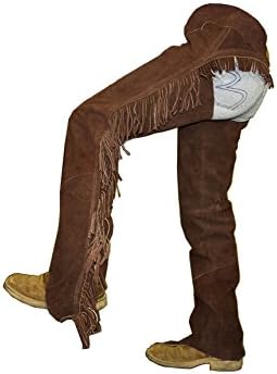 Tahoe Tack Suede Leather Western Full Chaps with Fringes for Horse Riding- Brown Small