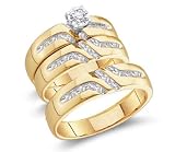 Diamond Wedding Rings Bands Bridal Set 14k Yellow Gold Men + Women