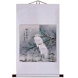Hand-Painted 36" Oriental Wall Art Scroll - Herons In Winter Snow With White Border