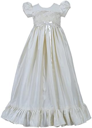 Caremour Baby Girls' Premium Silk and Cotton Lace Baptism Gown (3-6 months, Off white)