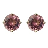14k Yellow Gold 5mm Round Pink Tourmaline Stud Earrings