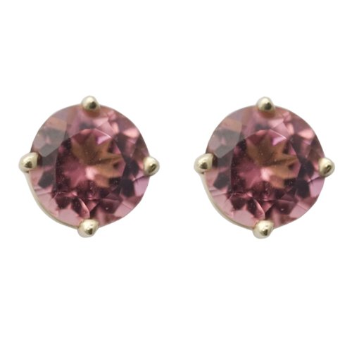 14k Yellow Gold 5mm Round Pink Tourmaline Stud Earrings