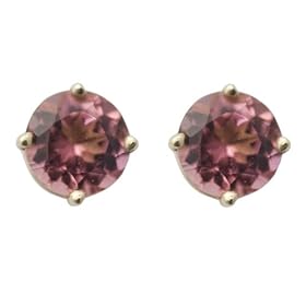 14k Yellow Gold 5mm Round Pink Tourmaline Stud Earrings