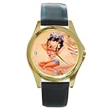 Round Gold Metal Watch of Vintage Art Deco Betty Boop Call to Arms (wearing American Flag)