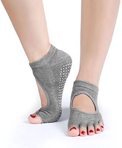 Hezong 1 Pair Women's Half Toe Ankle Grip No Slip Yoga Pilates Socks (Dark Grey)