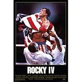 Professionally Framed Rocky IV Movie (Sylvester Stallone with Flag) Poster Print - 24x36 with RichAndFramous Black Wood Frame