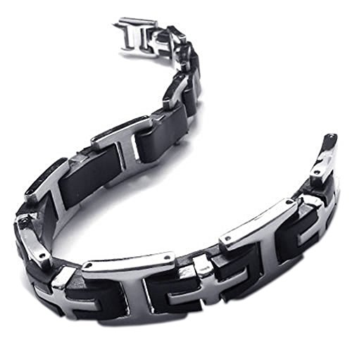 KONOV Men's Stainless Steel Rubber Cross Bracelet - Black Silver - 8.2 Inch