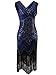 Vijiv Women 1920s Gastby Sequin Art Nouveau Embellished Fringed Flapper Dress Blue  Small