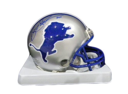 Barry Sanders Autographed Detroit Lions Throwback Mini Helmet w/ Proof Photo