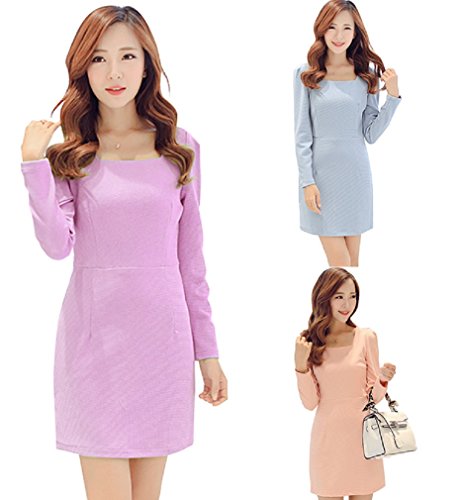 【ARINCO】 シンプル コクーン スカート フェミニン 長袖 ワンピース レディース エレガント ピンク ブルー パープル サイズ S M L XL XXL