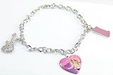 Licensed Disney Hannah Montana Rock Star Photo Heart & Guitar Charm Bracelet Silver Tone