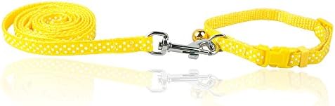 Polka Dots Print Nylon Dog Pet Puppy Walking Leash & Head Collar Neck for 8-13" Adjutable Yellow