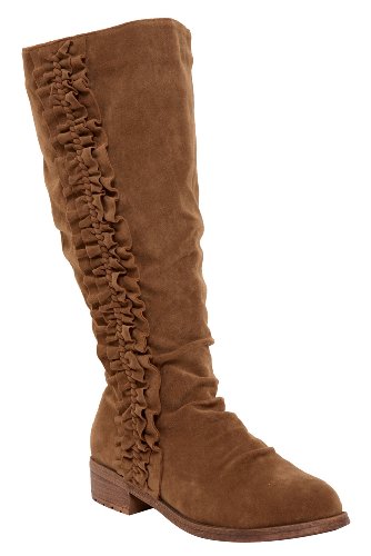 Torrid Plus Size Tania Tan Suede Ankle Boot with Ruffle Trim (Wide Width)