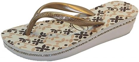 Copacabana Fashion Women's Heels Havaianas Flip Flops w/ Swarovski Crystals 35 Cream w/ Flower Designs