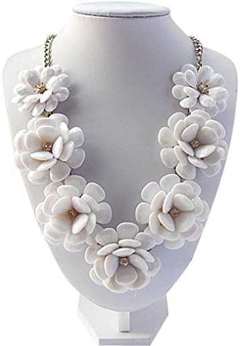 Herebuy - Fashion Lilies Flower Statement Bib Necklace Chunky Necklace (White)