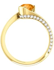14K Yellow Gold 6.00mm Round Cut Spessartite Garnet and Diamond Ring -- LIFETIME WARRANTY