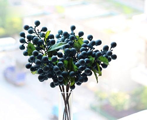 Elefan Artificial Berry Plants Bridal Wedding Bouquet Latex Silk Flower Bouquets (Blue (lot of 5pcs))