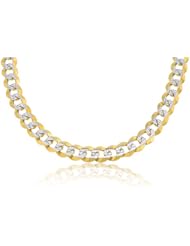 14K Solid Yellow Gold White Pave Cuban Curb Link Chain / Necklace 10mm Wide 30" inch Long.