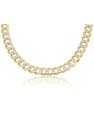 14K Solid Yellow Gold White Pave Cuban Curb Link Chain / Necklace 10mm Wide 20" inch Long.