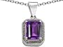 1.50 cttw 925 Sterling Silver 14K White Gold Plated Bali Style Genuine Emerald Cut Amethyst Pendant