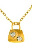 14k gold 'purse' with heart-shaped pave diamond clusters