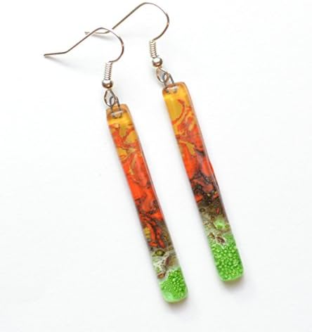 Hand Crafted Artisan Fused Art Glass Earrings - Dangling Earrings Glass with sterling silver hoooks.