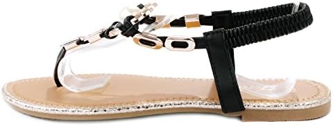 Reyna80 Black Gold Chain Pearl Decor T-Strap Slingback Thong Flat Sandals-8.5