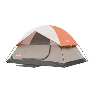 Click here to buy Coleman SunDome 9- by 7- Foot Four- Person Dome Tent (Orange Grey).
