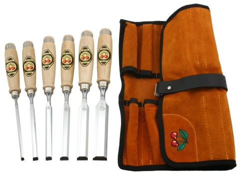 Two Cherries 500-1575 6-Piece Chisel Set with Custom Leather Roll