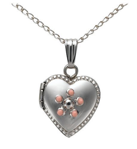 Childrens Toyshop  Jewelry : Sterling Silver Children's Pink Flower Heart Locket, 13"