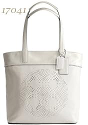 Authentic Coach Audrey White Leather Leigh Slim Tote Zip Bag 17041 Parchment