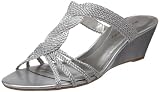 Bandolino Women’s Adeline Wedge Sandal,Silver Fabric,8 M US