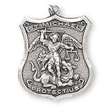 Sterling Silver St Michael Badge Medal and 24-inch Chain