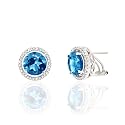 STUNNING GENUINE BLUE TOPAZ & DIAMOND 14K EARRINGS