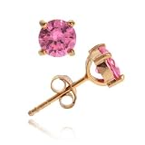 Rose Gold Vermeil (24k Gold over Sterling Silver) Pink cz Stone round stud Earrings