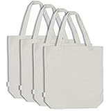 Augbunny 100% Cotton Canvas Shopping Tote Bag Grocery Bag 4-pack