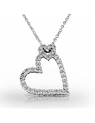 Palladium Romantic Two Heart Diamond Pendant. 3/4 CTW