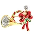 Gold plated Brooch with Clear CZ - Christmas Horn Gold plated Brooch with Clear CZ - Christmas Horn