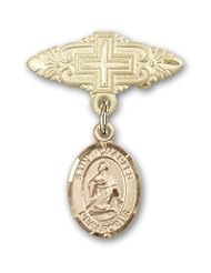 Gold Filled Baby Badge with St. Charles Borromeo Charm and Badge Pin with Cross