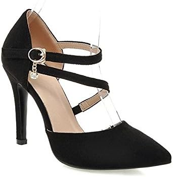 Umanak Enchantment Women's Solid Imitated Suede Spikes Stilettos Pointed Closed Toe Buckle Pumps Shoes Black7 B(M) US Professional Design