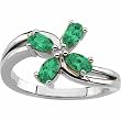 14K White Gold Chatham Created Emerald and Diamond Flower Ring